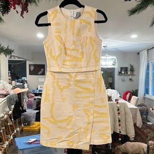 Jason Wu GREY Tweed Bone Multi Yellow Colorblock Print Dress